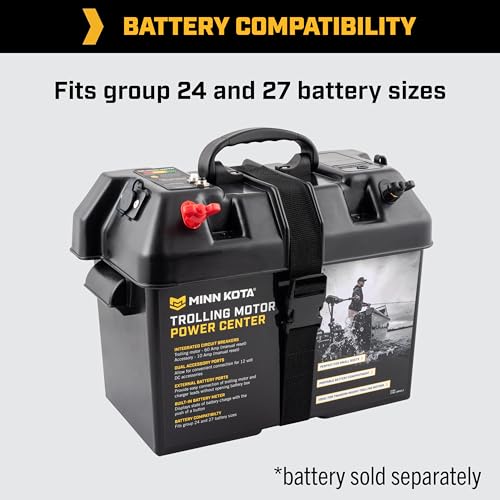 Minn Kota Marine Battery Box Power Center for Trolling Motor Leads with Meter and 12V Accessory Plugs (Battery Not Included), 1820175
