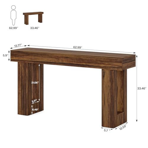 Tribesigns 63-Inch Long Console Table, Farmhouse Wooden Sofa Table Behind The Couch, Narrow Entryway Table for Entrance, Hallway, Living Room (Rustic Brown)