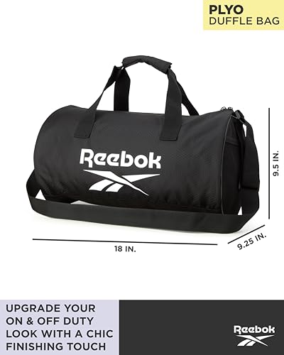 Reebok Mini Duffle Bag - Lightweight Unisex Mini Travel and Gym Bag - Small Weekender Carry on Duffle Bags for Men and Women, Black With White Logo