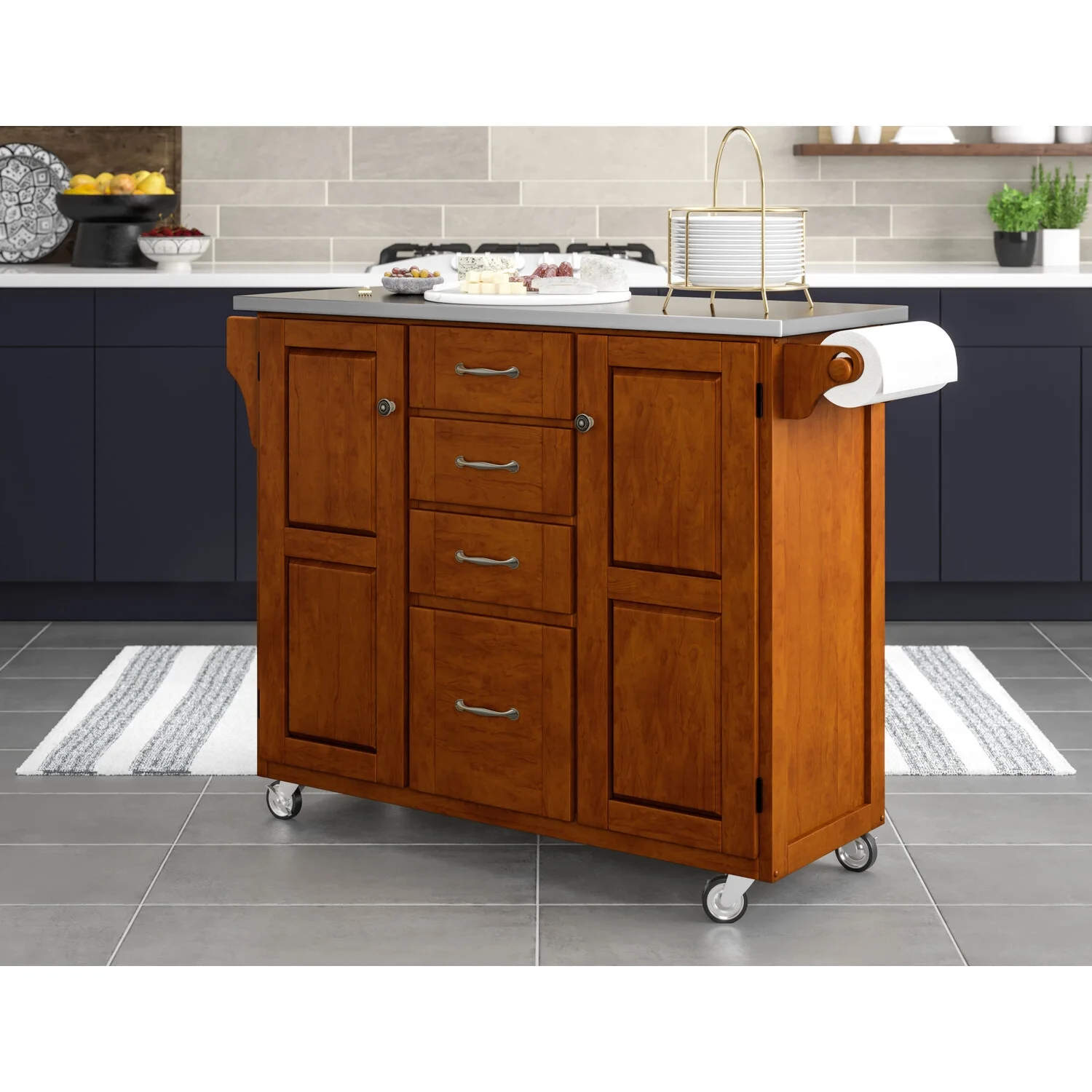 Homestyles Create-a-Cart Solid Wood Kitchen Cart in Cherry/Stainless Steel Top - Radiant Selections