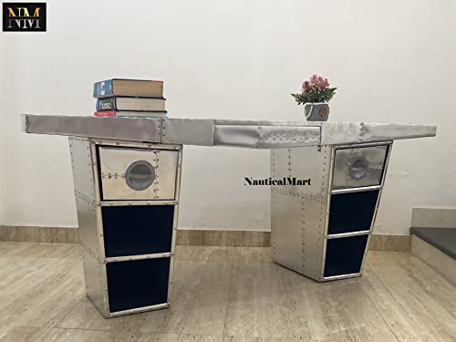 NauticalMart Aviator Wing Desk Wing Shaped Aluminium Desk Home Office Decor Furniture (72 Inches)
