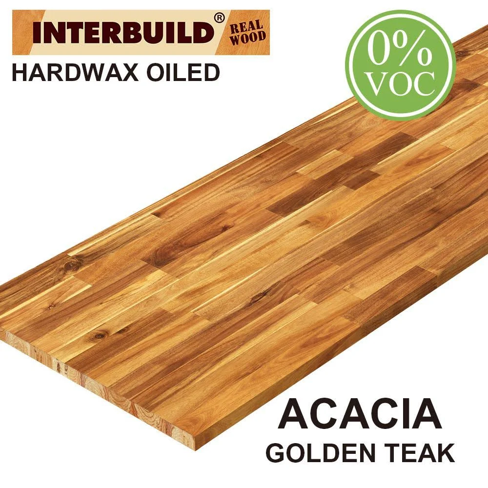 Interbuild Acacia 6 ft. L x 25 in. D x 1.5 in. T Butcher Block Countertop in Golden Teak Stain PNL03004
