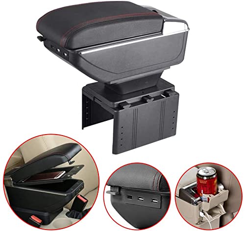 Universal Car Center Console Armrest Box Interior Fittings Storage Organizer with Cup Holder & Ashtray & 7 USB Ports Black