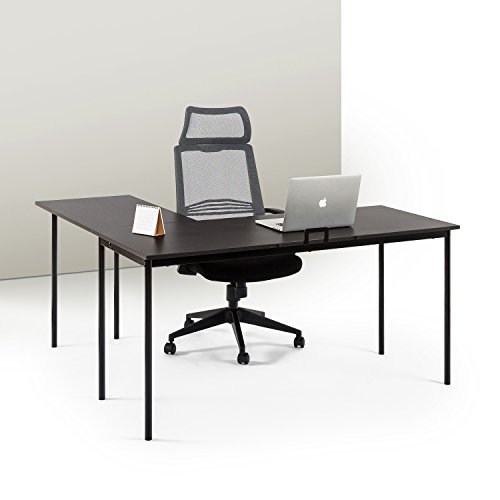 ZINUS Dominic 59 Inch Black Metal Corner Desk with Storage Drawer / L-Shaped Computer Desk / Office Desk / Easy, Bolt Free Assembly, Espresso