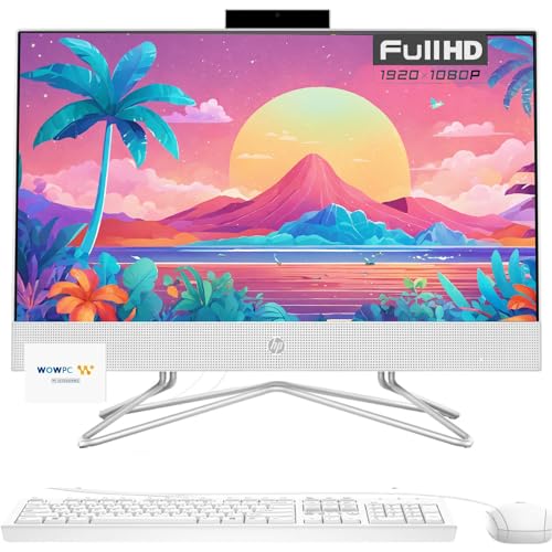 HP 21.5 inch All-in-One Desktop PC, 1080P FHD Display, 16GB RAM, 1TB PCIe SSD, Intel Dual-Core Celeron Processor, Windows 11 Pro, Webcam, WiFi, HDMI, RJ-45, Wired Keyboard & Mouse, w/WOWPC Bundle