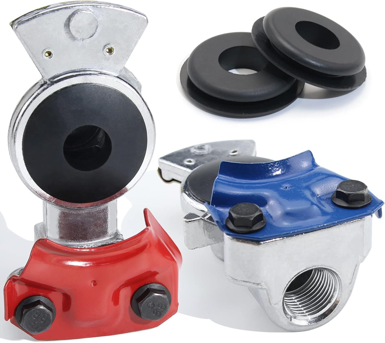 iBroPrat 37 Degree Angle Glad Hand Kit with 4pcs Rubber Seals Emergency & Service Gladhands Handshake Kit Trailer Glad Hand Brake Air Hose Coupling Connector for Semi Truck Trailer Tractor RVs Pack of 2