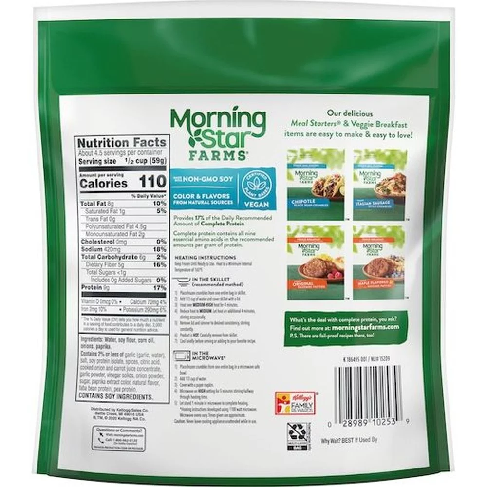 Morningstar Farms Meal Solutions Veggie Chorizo, 10 Ounce - 6 per case.