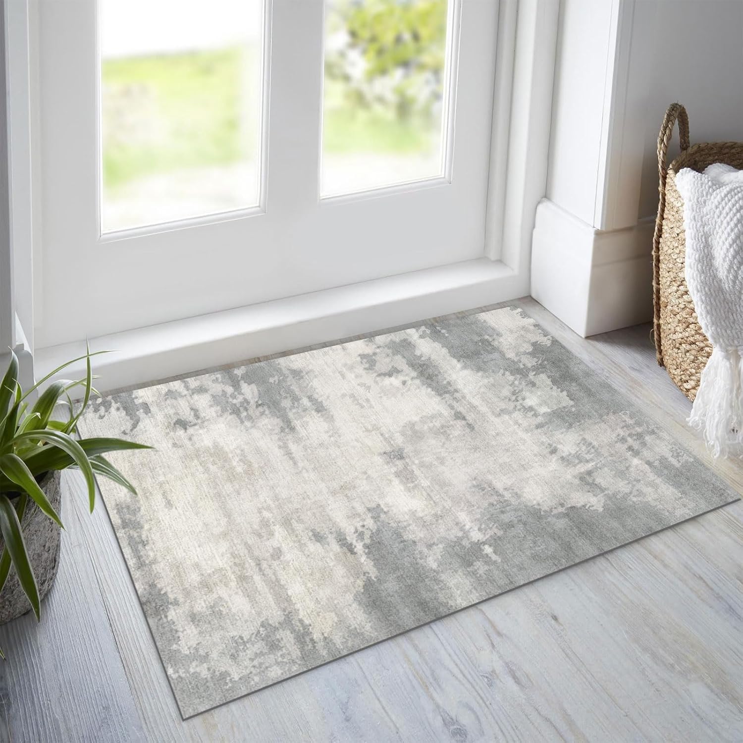 Thin Door Mats for Inside Entry，1/10 Front Door Mats for Entrance，Indoor，Outdoor，Bathroom，Garage and Garden，Absorbent Non-Slip Low Profile Easy Clean Rubber Floor Mat 47'' x 31'' Distressed