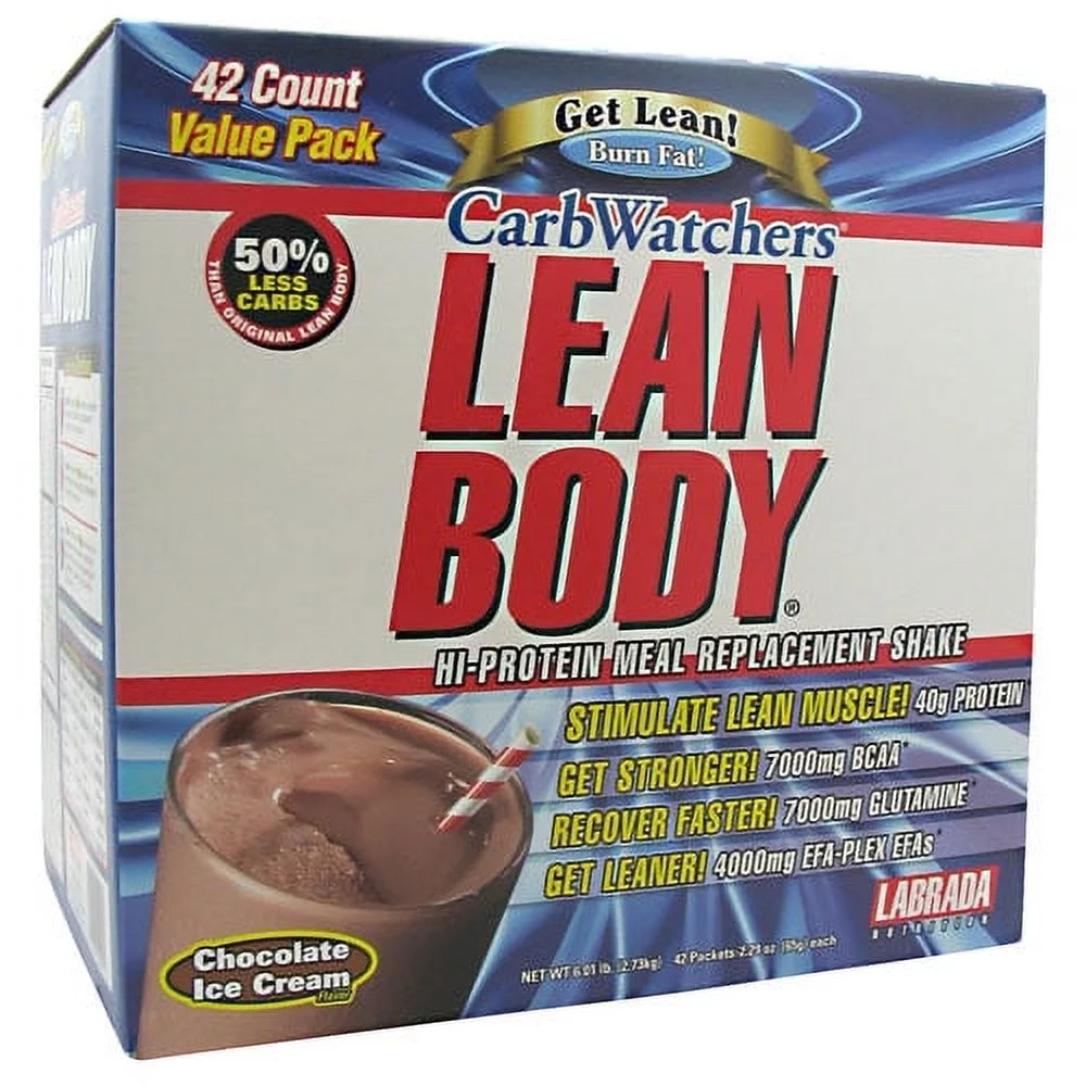 Labrada Carb Watchers Lean Body Hi-Protein Meal Replacement Shake, Chocolate Ice Cream, 2.29-Ounce Packets (Pack of 42)