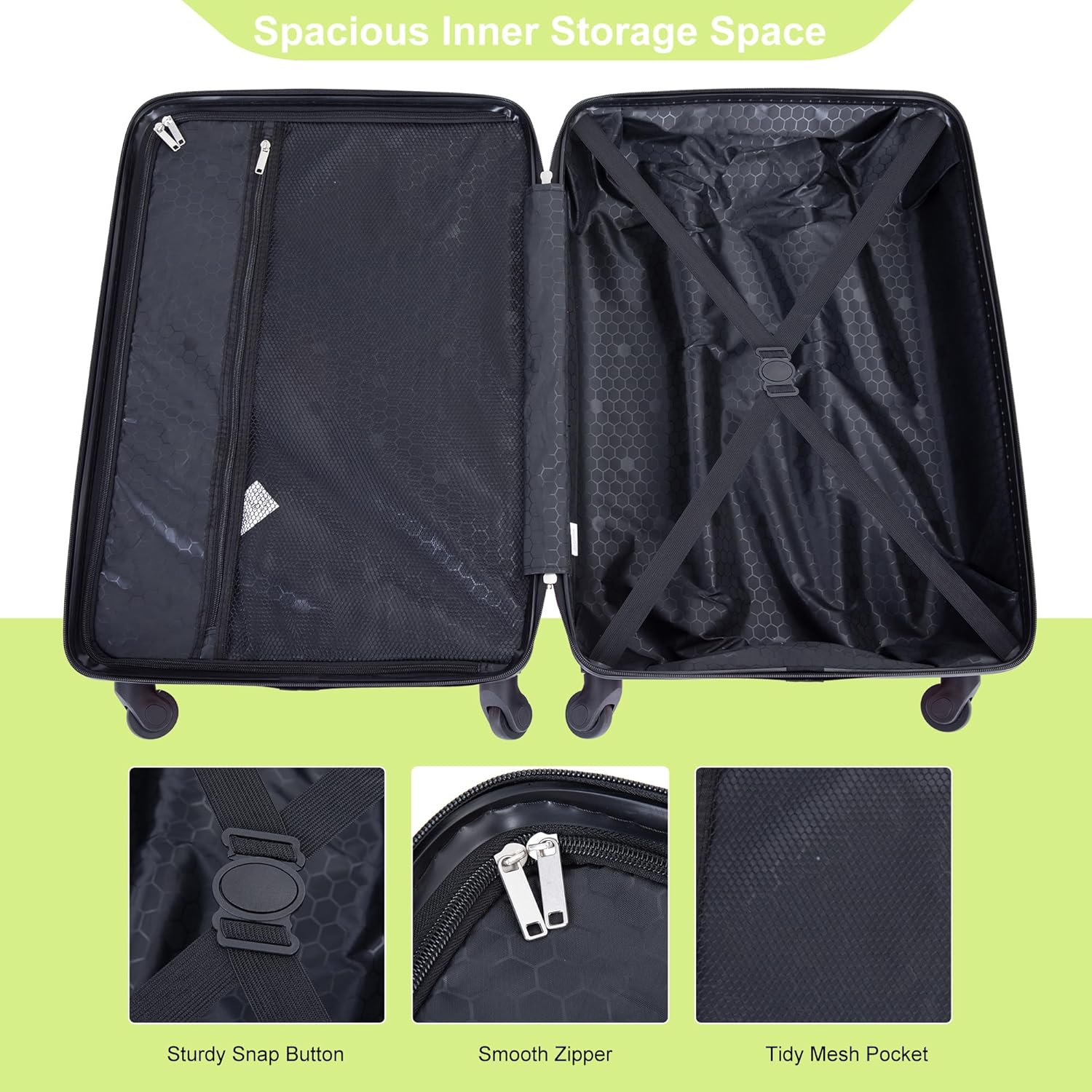 4 Piece Luggage Sets Travel Suitcase, Large Capacity Lightweight Luggage Sets with TSA Lock & Spinner Wheels, Clearance Carry On Luggage Suitcase Set (GREEN, 4 piece luggage set)