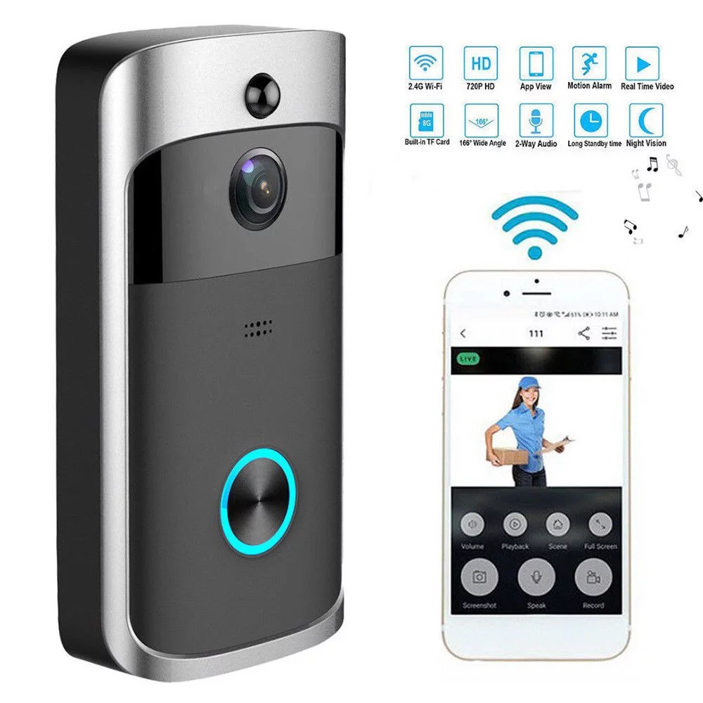Smart Wireless WiFi Doorbell IR Video Camera Intercom Record Home Security Bell(Black)