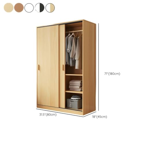 NIUYAO Solid Wood Family Wardrobe Closet Armoire Sliding Door Clothing Rod & Shelves Included Bedroom Dressing room Storage Cabinet -Wood 63