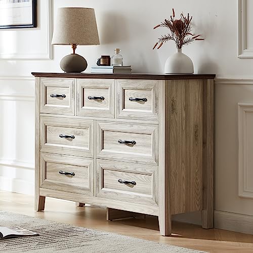 LINSY HOME Farmhouse Dresser for Bedroom, 9 Drawer Bedroom Dresser with Antique Handles, Wood Chest of Drawers for Nursery, Living Room, Entryway and Hallway, Black
