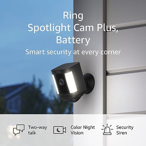 Ring Spotlight Cam Plus, Battery | Two-Way Talk, Color Night Vision, and Security Siren (2022 release) - White
