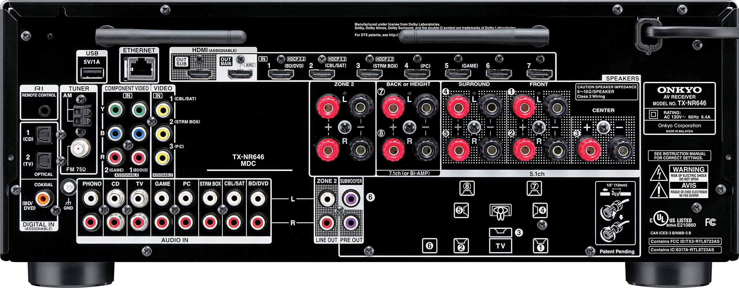 Onkyo TX NR646 7.2 Channel AV Network Receiver - Black