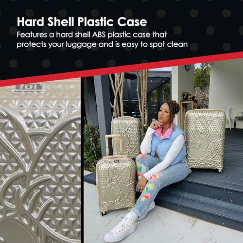 FUL Disney Minnie Mouse 25 Inch Rolling Luggage, Textured Hardshell Suitcase with Wheels, Rose Gold