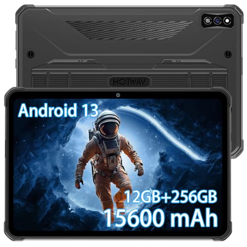 HOTWAV R7 Rugged Tablet Android 13, 15600mAh 10.1 Inch HD+ 12GB+256GB/(2TB TF) Waterproof Tablet PC, 16MP+16MP Camera Octa-Core IP68&IP69K/Dual SIM 4G/5G WiFi/Face ID/GPS/OTG/Widevine L1 (Gray)