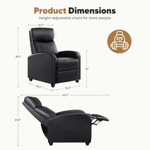 DUMOS Recliner Chair for Adults, Massage Reclining Chair for Living Room, Adjustable Home Theater Seating Single Sofa with Padded Seat Backrest and Footrest, Linen, Grey