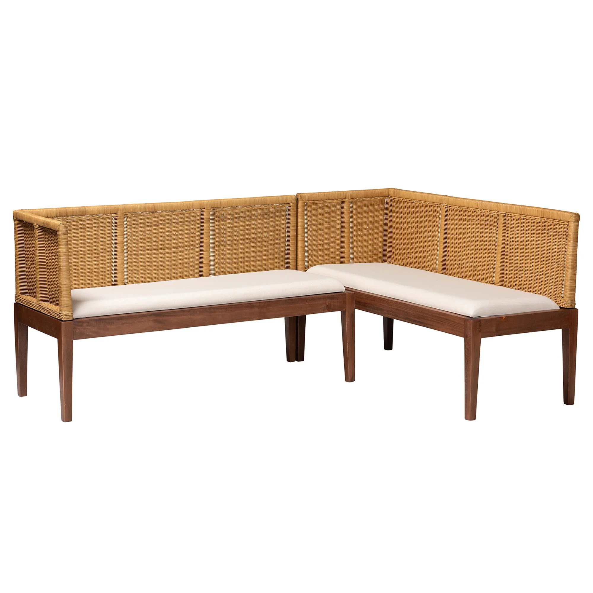 Baxton Studio Tabanan Boho Dining Nook Banquette set, 2-Piece, Brown