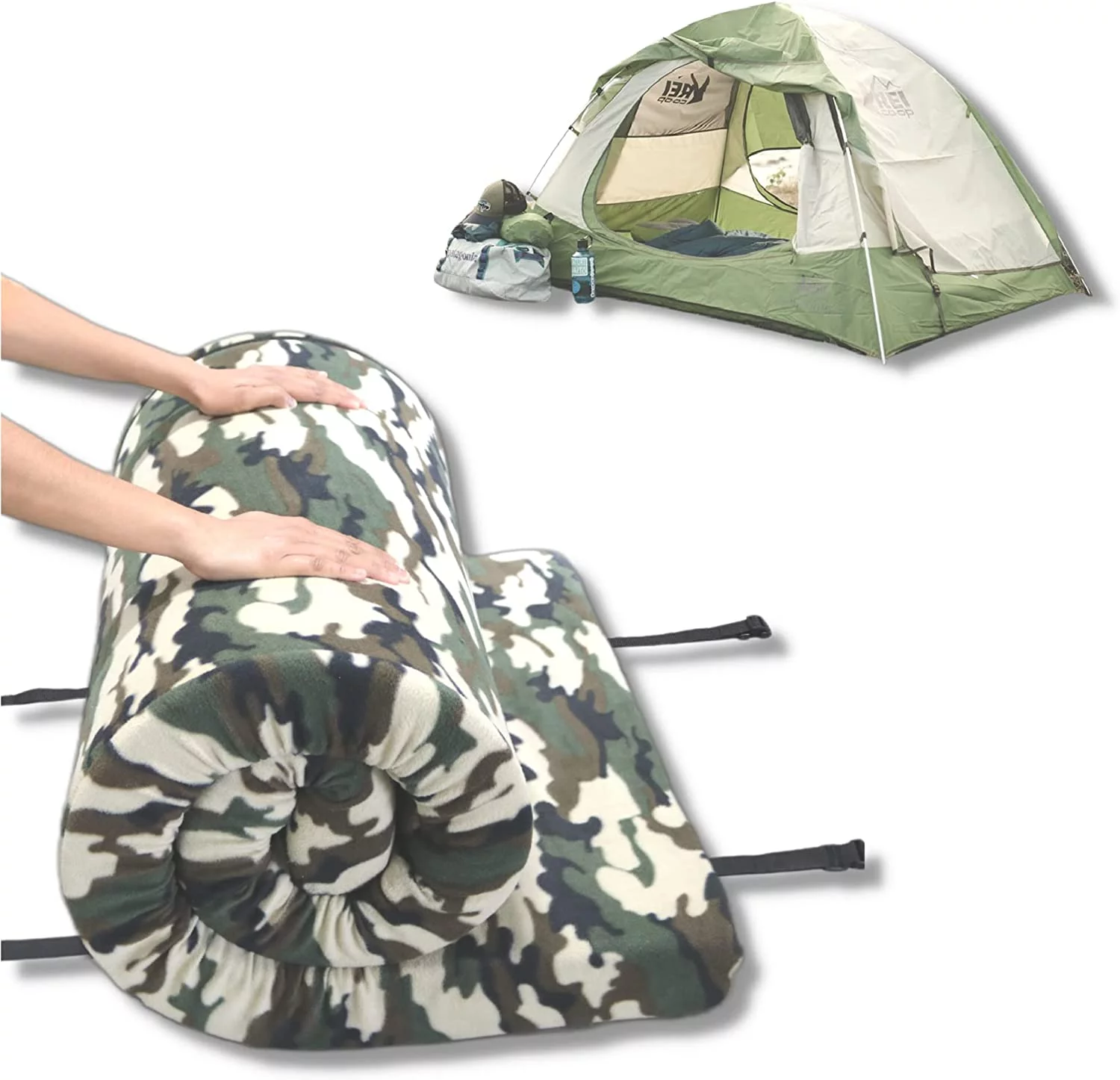 Foamma - Memory Foam Camping Mattress, Foldable and Portable Roll Up, for Travel Car Camping, Sleeping Pad & Floor, for RV Bunk, Tent, Guest Bed, Outdoor, Dorm, 3