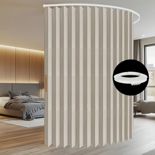 100% Blackout Accordion Room Divider Curtains - with Flexible Ceiling Track Total Privacy Sound Proof Curtains Suitable for Bedroom Patio Sliding Door(Grey, W100 x L84, 1 Pack)