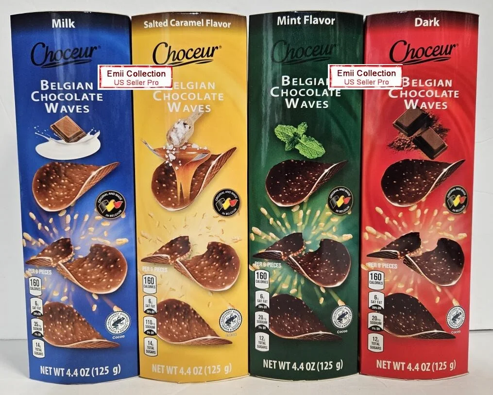 Choceur Belgian Chocolate Waves, Milk & Salted Caramel, Mint, Dark (4 Rolls)