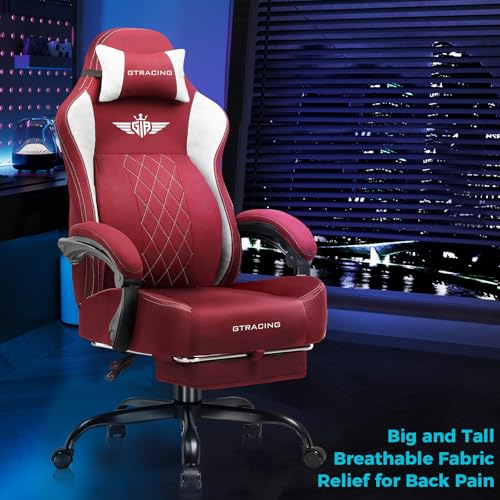 GTPLAYER Big and Tall Gaming Chair Breathable Fabric Computer Chair with Strong Lumbar Support, Comfortable Office Chairs with Pocket Spring Cushion, High Back Ergonomic Desk Chairs with Footrest