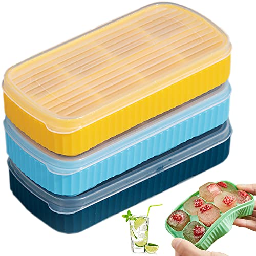 Mini Ice Cube Trays for Freezer, Silicone Ice Cube Trays with Lid for Mini Fridge, Small Ice Cube Molds, Ice Trays with Covers for Cocktails or Whiskey, BPA Free, Flexible & Easy Release - 3 Pack
