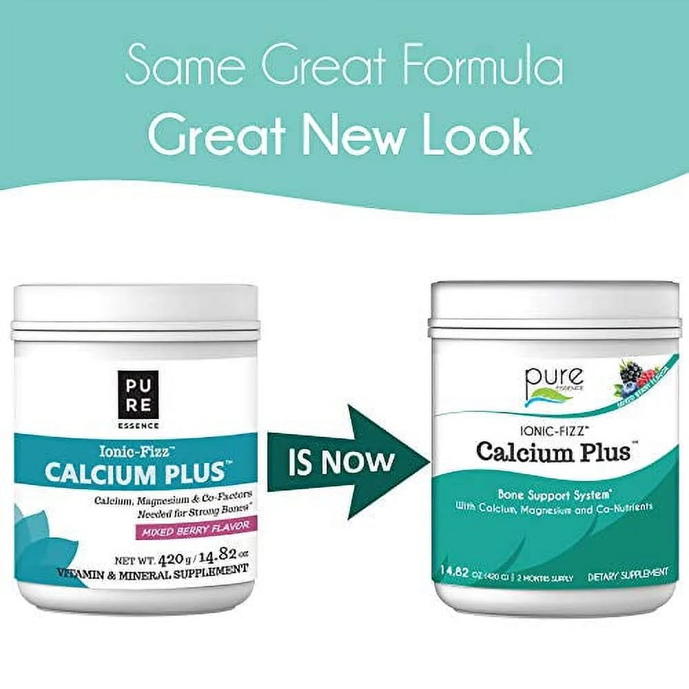 Pure Essence Labs Ionic Fizz Calcium Plus - Perfect Calcium/Magnesium Ratio With Every Co-Factor Needed For Strong Bones - Mixed Berry - 420 Grams