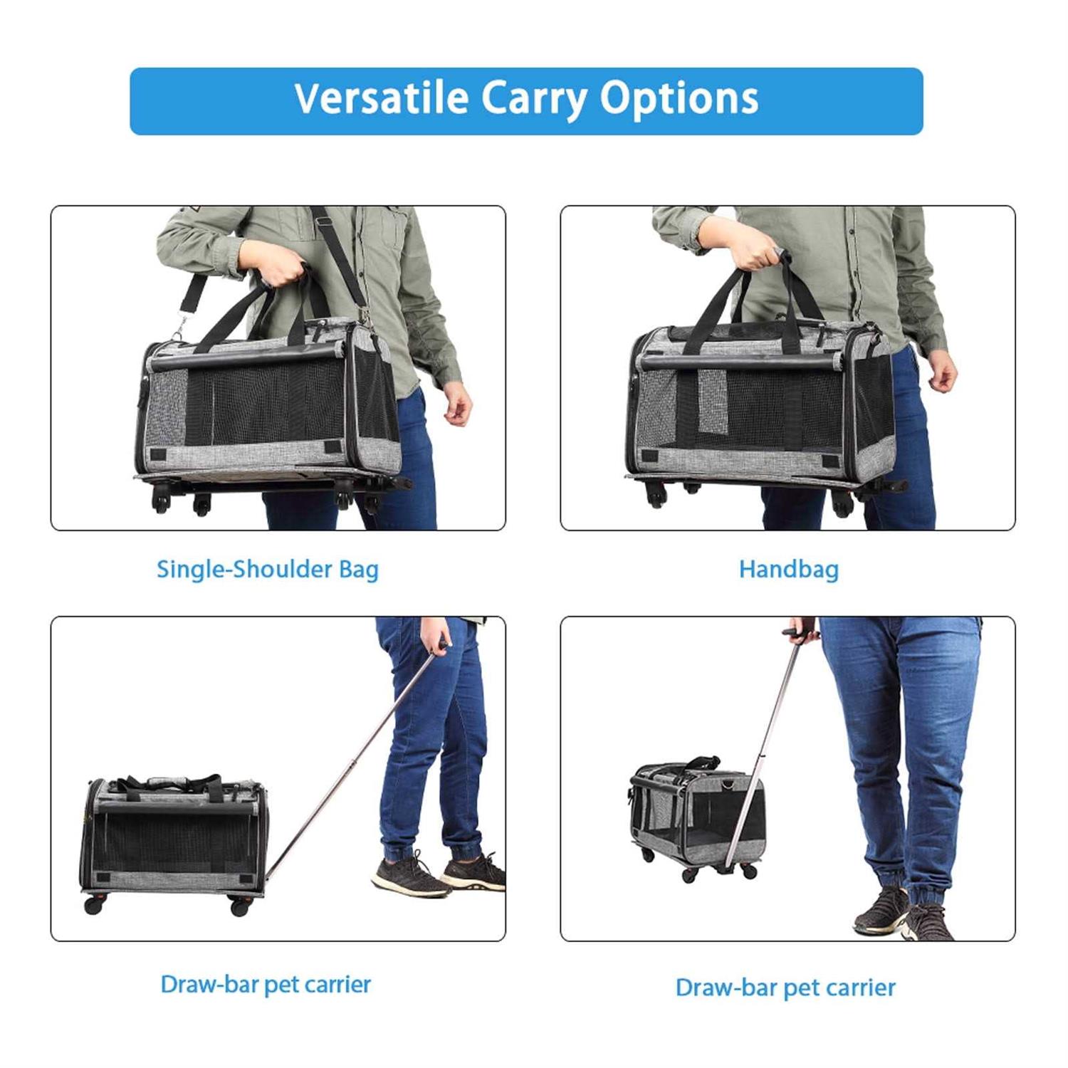 Mexmiody Pet Carrier with Wheels Airline Approved Dog Cat Carrier for Medium Small Dogs - Pet Supplies online store