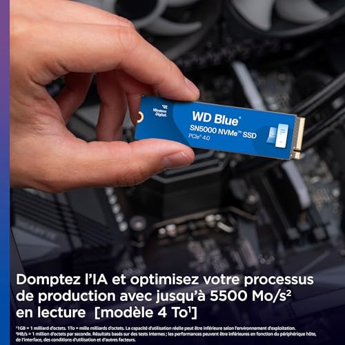 Western Digital 4TB WD Blue SN5000 NVMe Internal Solid State Drive SSD - PCIe Gen 4.0, M.2 2280, Up to 5,500 MB/s - WDS400T4B0E