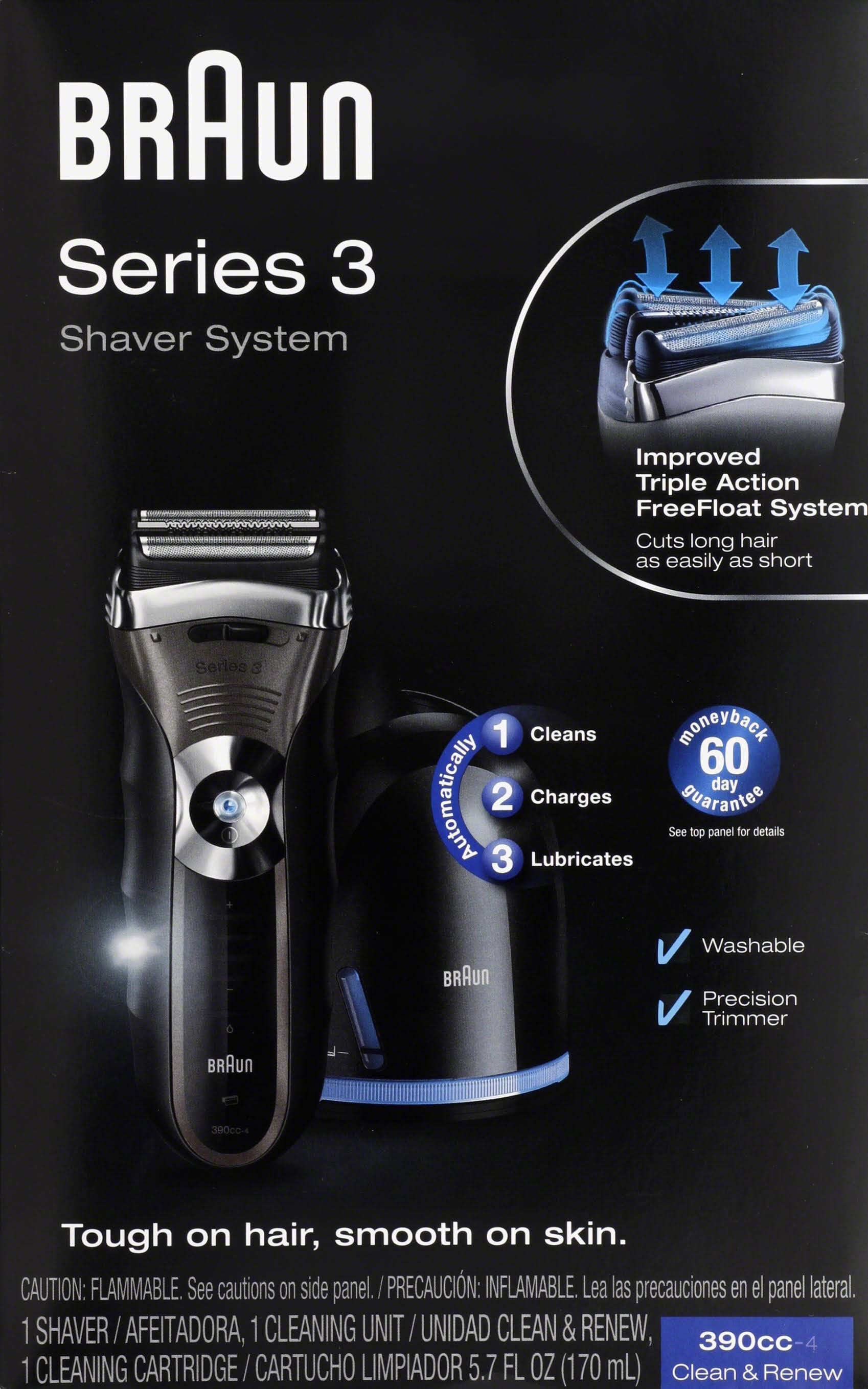 Braun Series 3 390cc Shaver with Smart Foil, 3-Stage Cutting System - Dark Blue/Silver