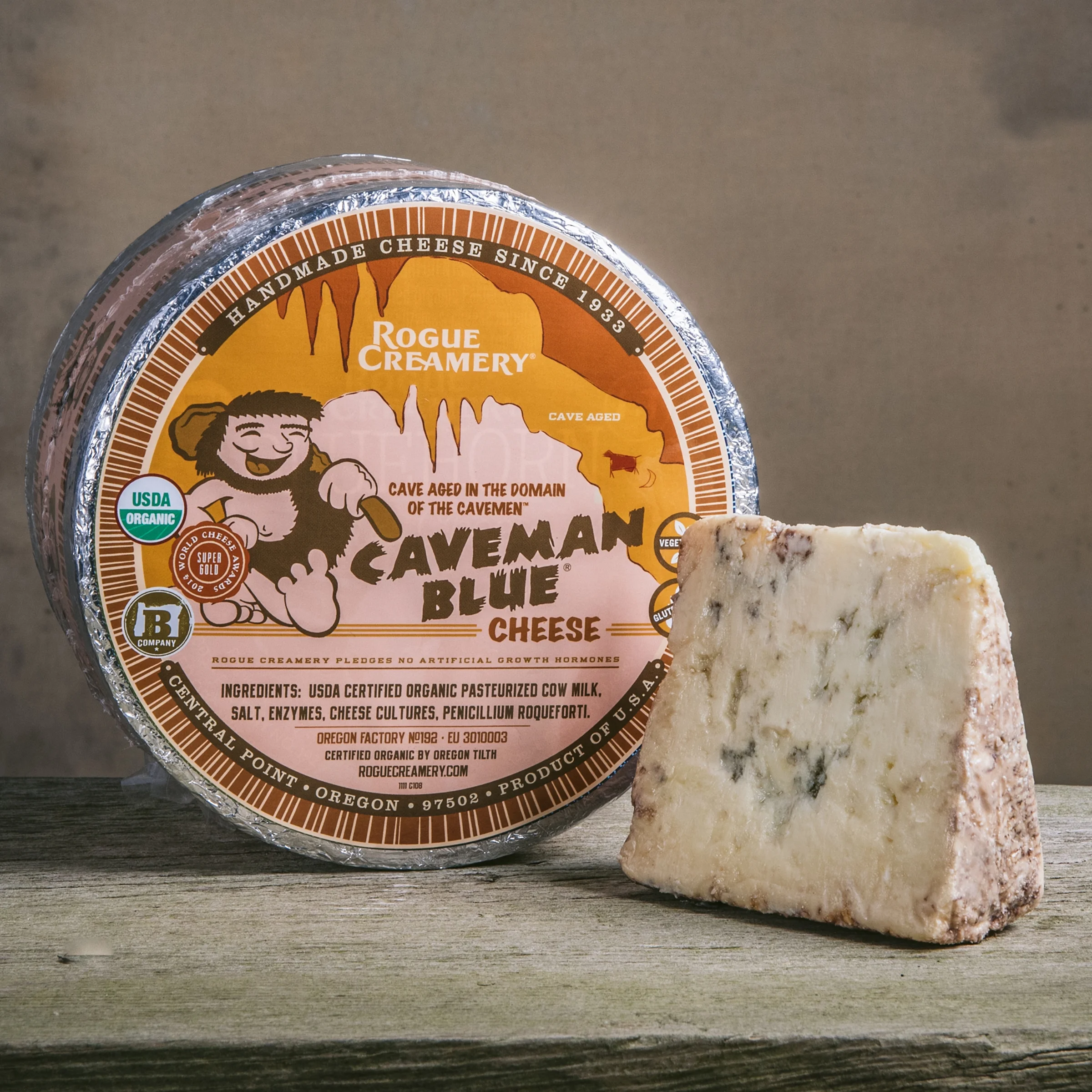 igourmet Organic Caveman Blue Cheese by Rogue Creamery (7.5 oz, Pack of 3) | Artisanal American Original Blue Cheese with Fruity Notes and Buttery Texture - Gluten-Free