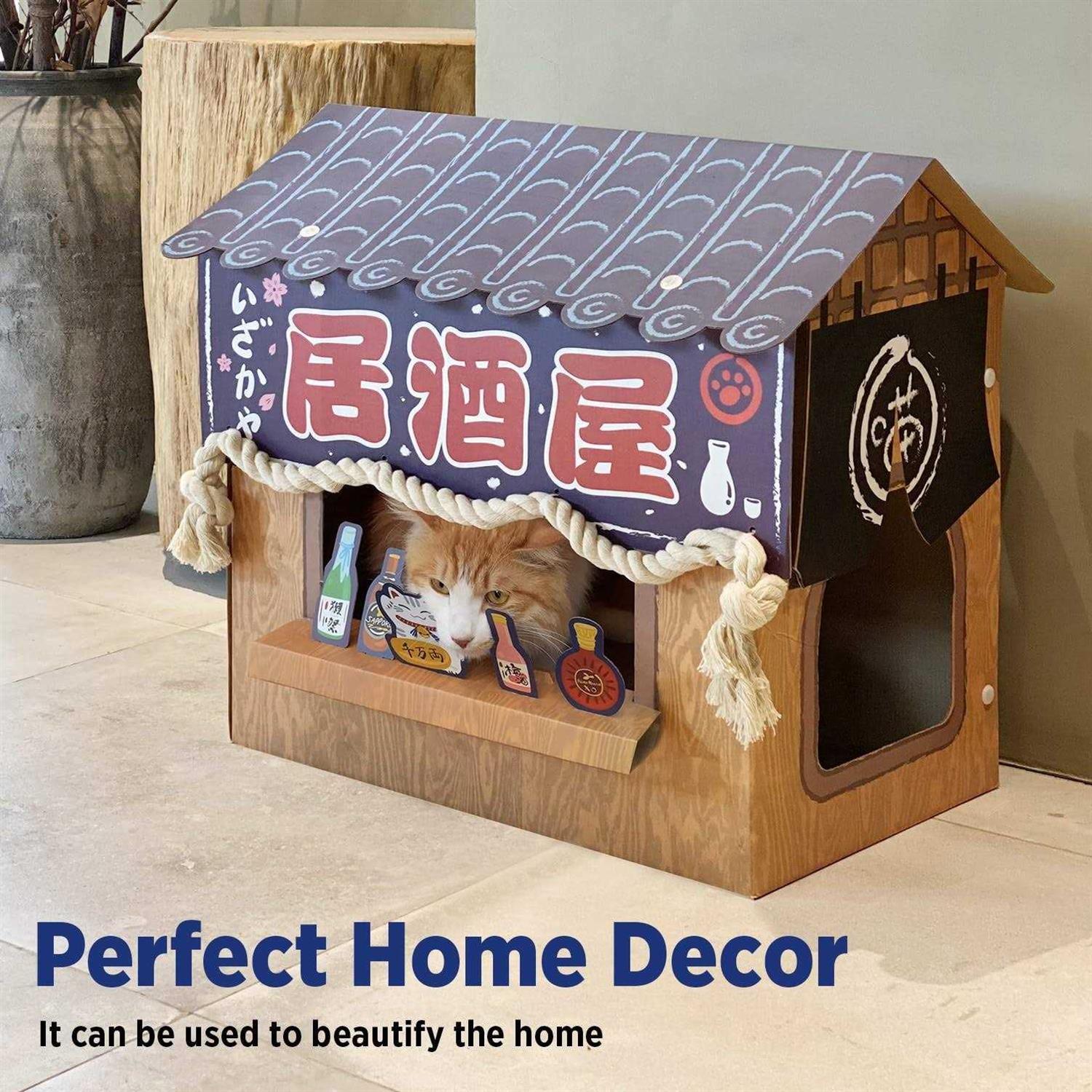 SMILE PAWS Large Sturdy Cardboard Cat House with Scratcher Cat condo Bed - Pet Supplies online store