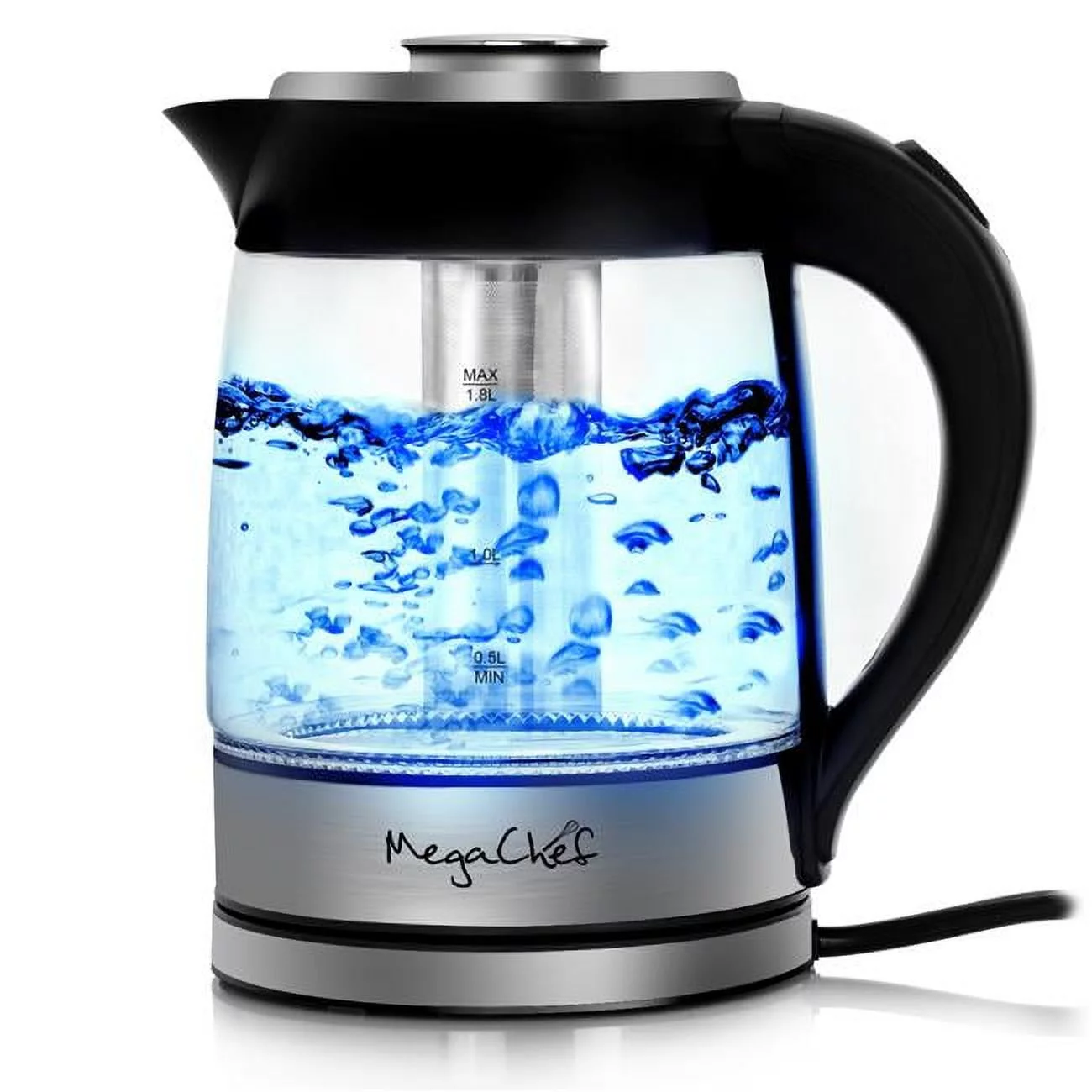MegaChef  1.8 Litre Cordless Glass & Stainless Steel Electric Tea Kettle with Tea Infuser