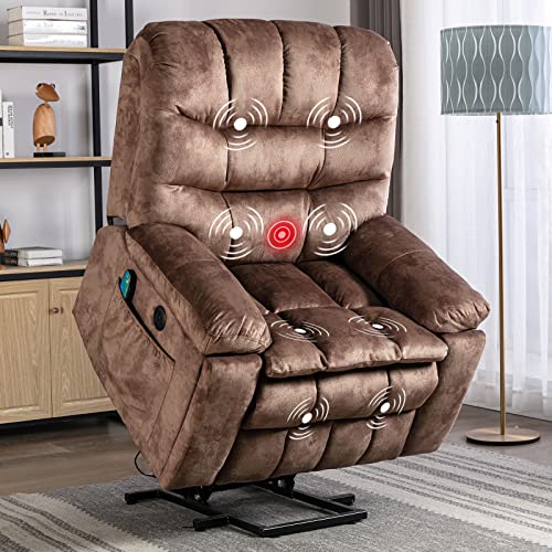 CANMOV Large Power Lift Recliner Chairs with Massage and Heat for Elderly, Heavy Duty and Safety Motion Reclining Mechanism Electric Wide Recliners with USB Ports, 2 Concealed Cup Holders, Dark Grey