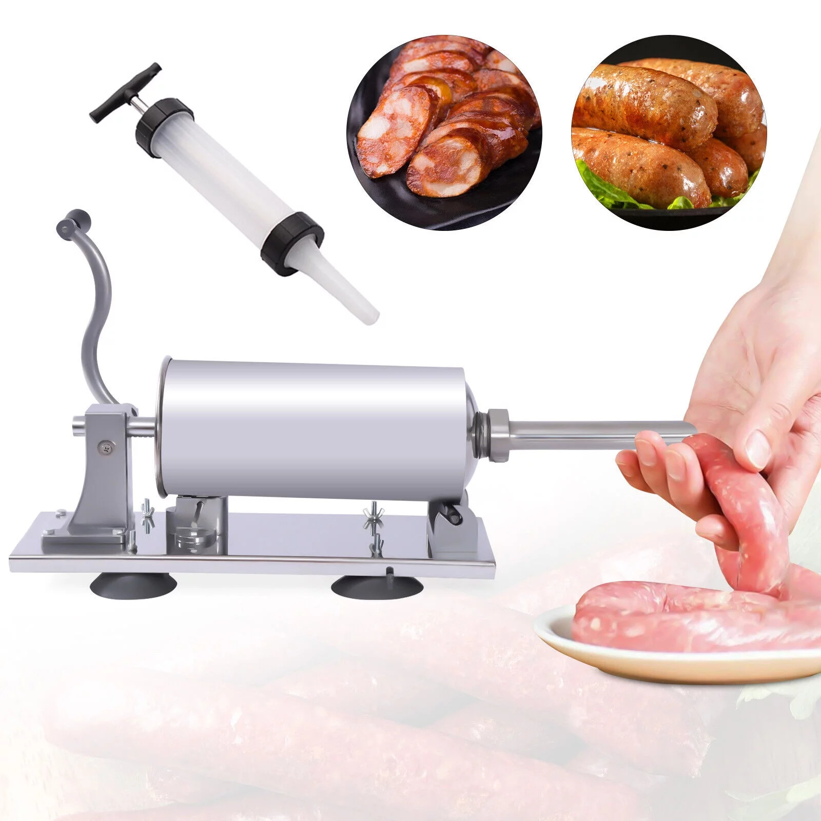 Miumaeov 8LBS/4L Manual Horizontal Sausage Maker Stainless Steel Sausage Stuffer Kitchen Meat Filling Machine for Home & Commercial Use