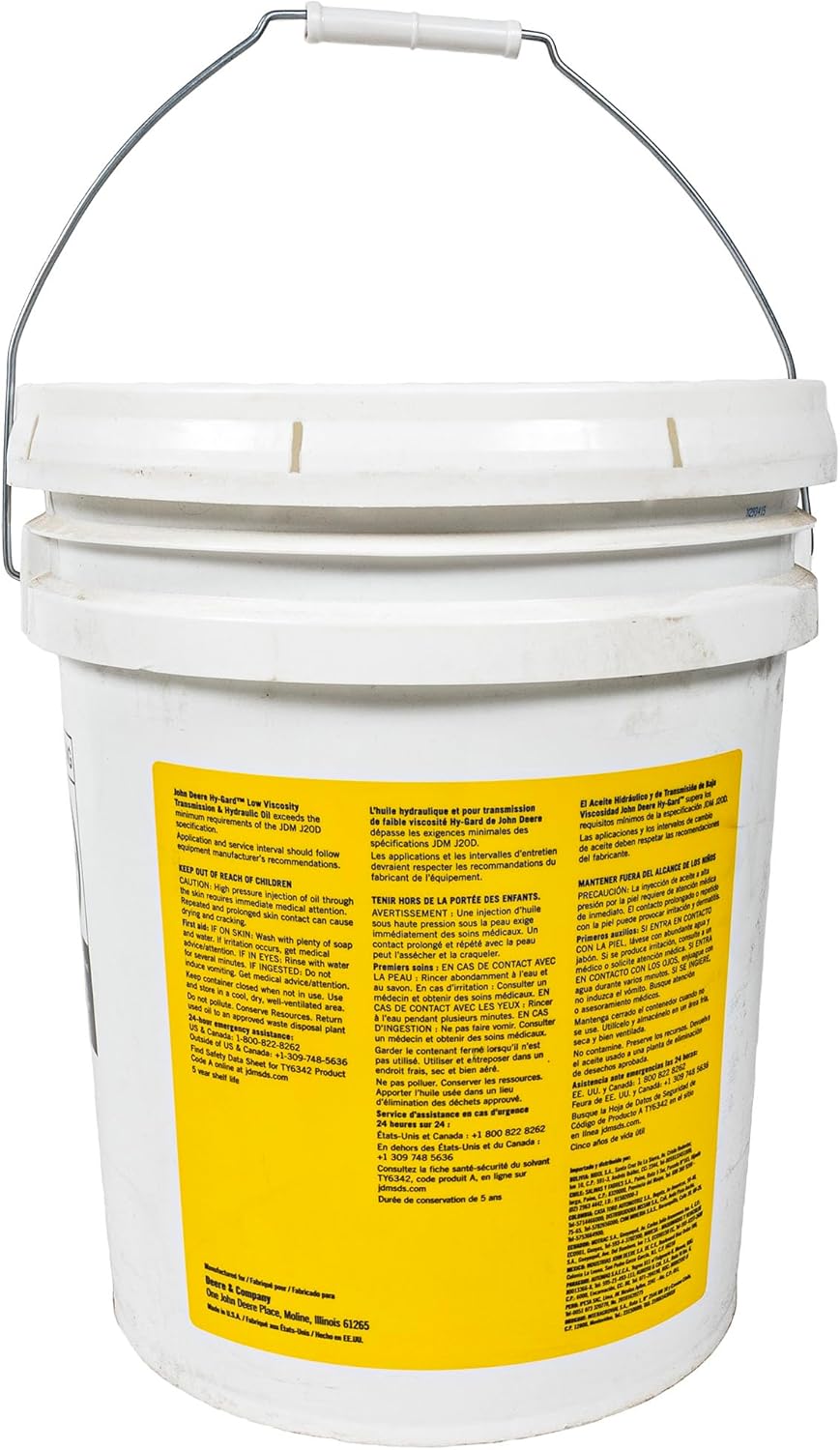 John Deere Low Viscosity Hy-Gard Transmission and Hydraulic Oil 5 Gallon Bucket TY6342