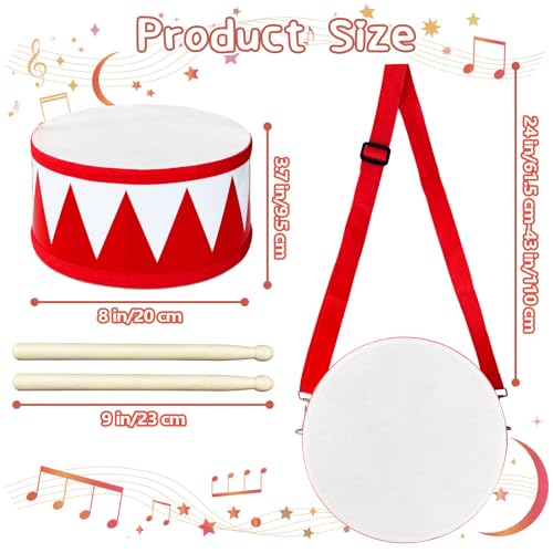 Kids Drum Set,8 Inch Wooden Drum Toys,Educational Baby Musical Toy with an Adjustable Strap and 2 Drumsticks,Sensory Musical Instrument Toys for Toddler,Kids,Boys & Girls
