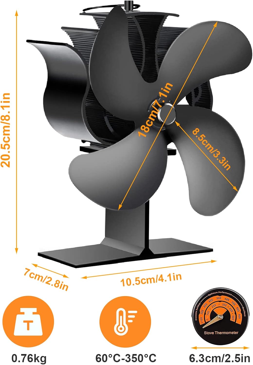 Heat Powered Stove Fan,4 Blades Heat Powered Wood stove Fan non-Electric ecofan for Home Circulating Warm Air Accessorie,Wood/Log Burner/Fireplace Pack of 2
