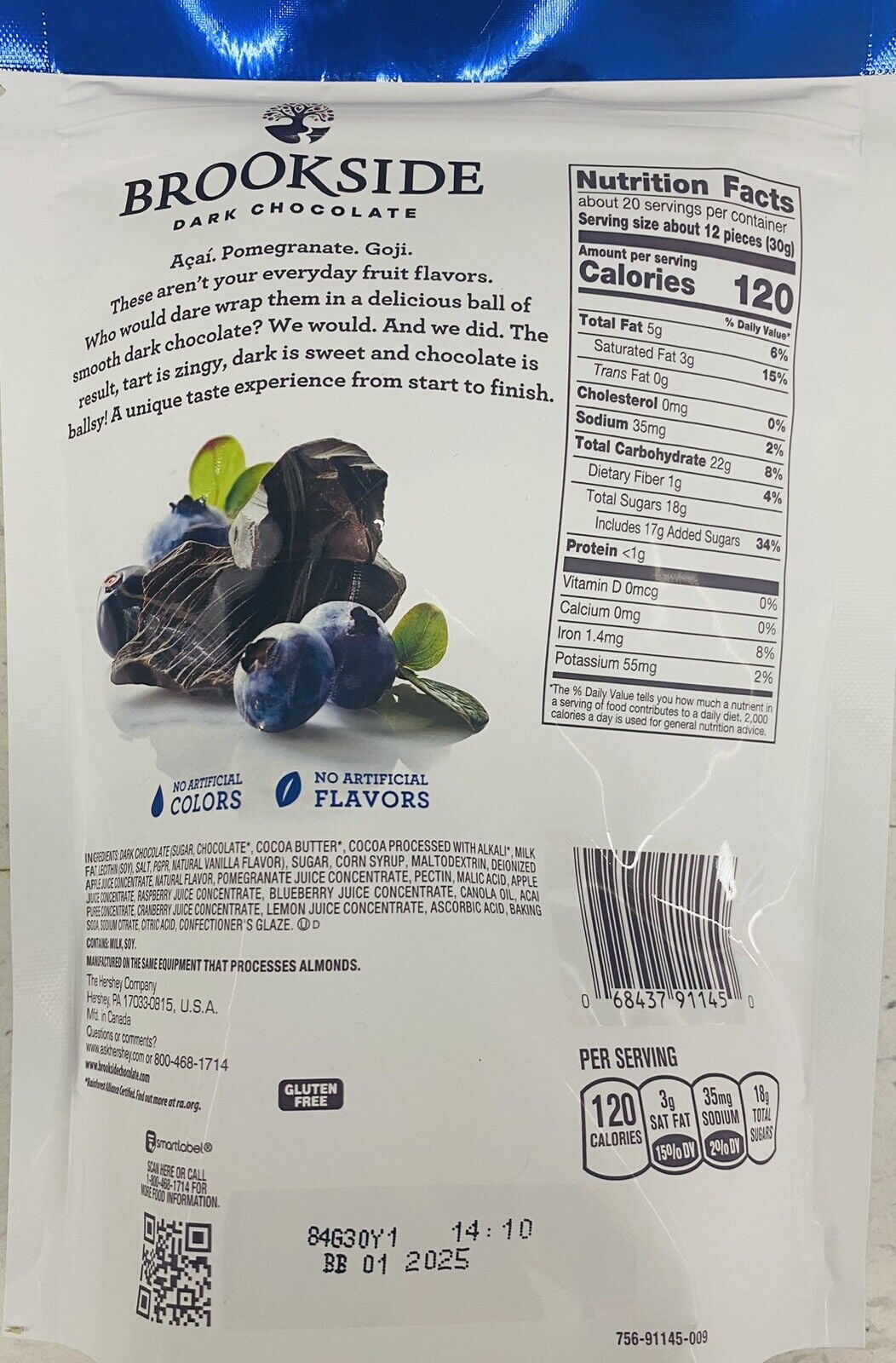 Brookside Dark Chocolate ACAI & BLUEBERRY FLAVORS 21 Oz Bag