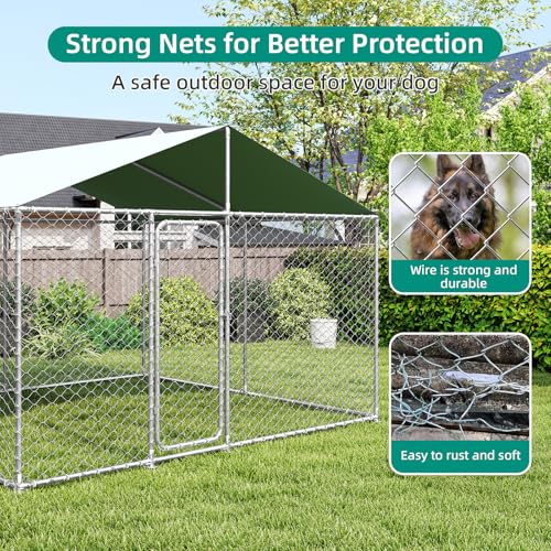 120IN Heavy Duty Outdoor Dog Kennel Outside with Waterproof Cover, UV-Resistant Roof, and Secure Locking Mechanism for Large Dogs