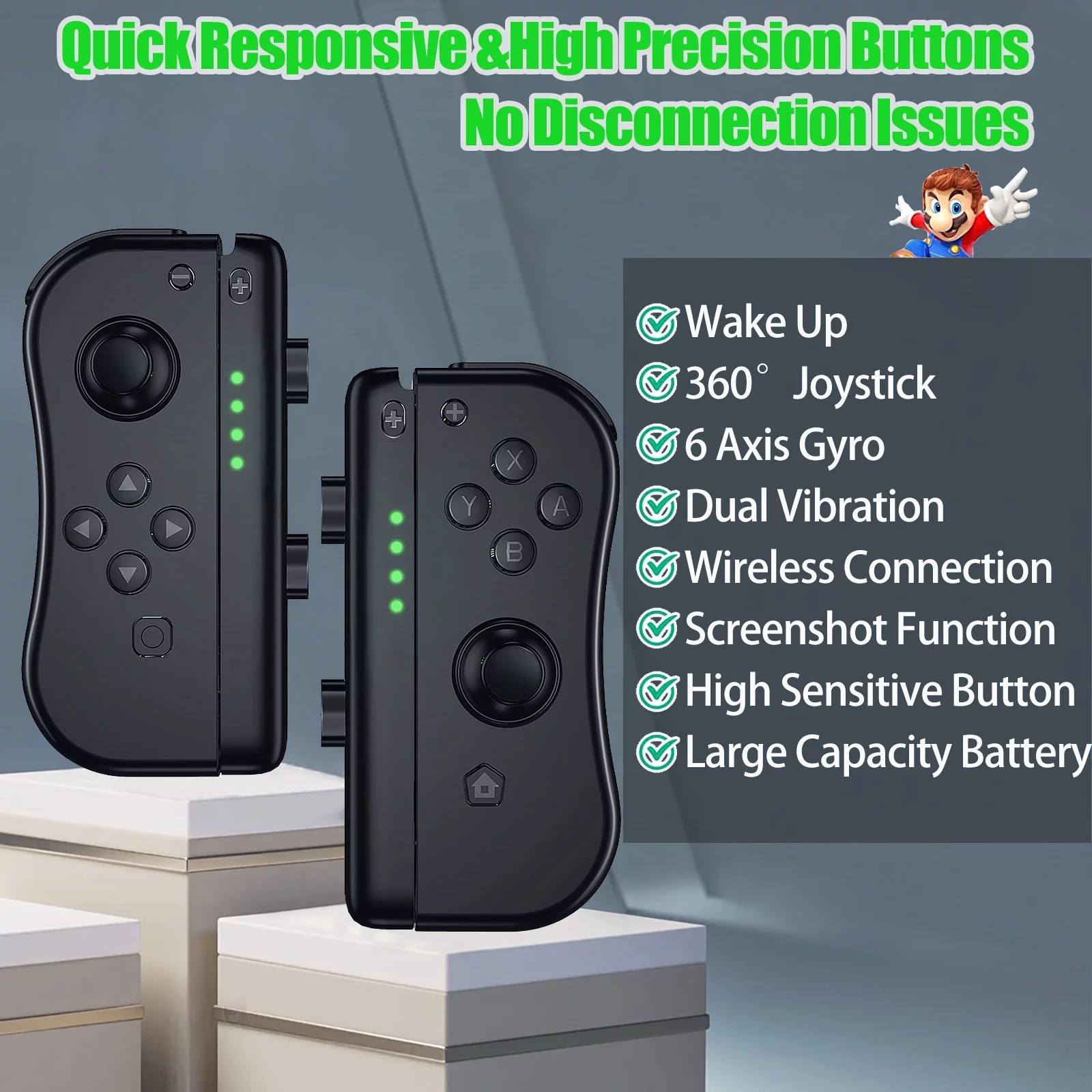 Bonadget Joypad for Nintendo Switch Game Controllers, Left and Right Wireless Controller, Upgraded (L/R) Controllers with Turbo/Dual Vibration/Motion Control/Wake-up Function (Black)