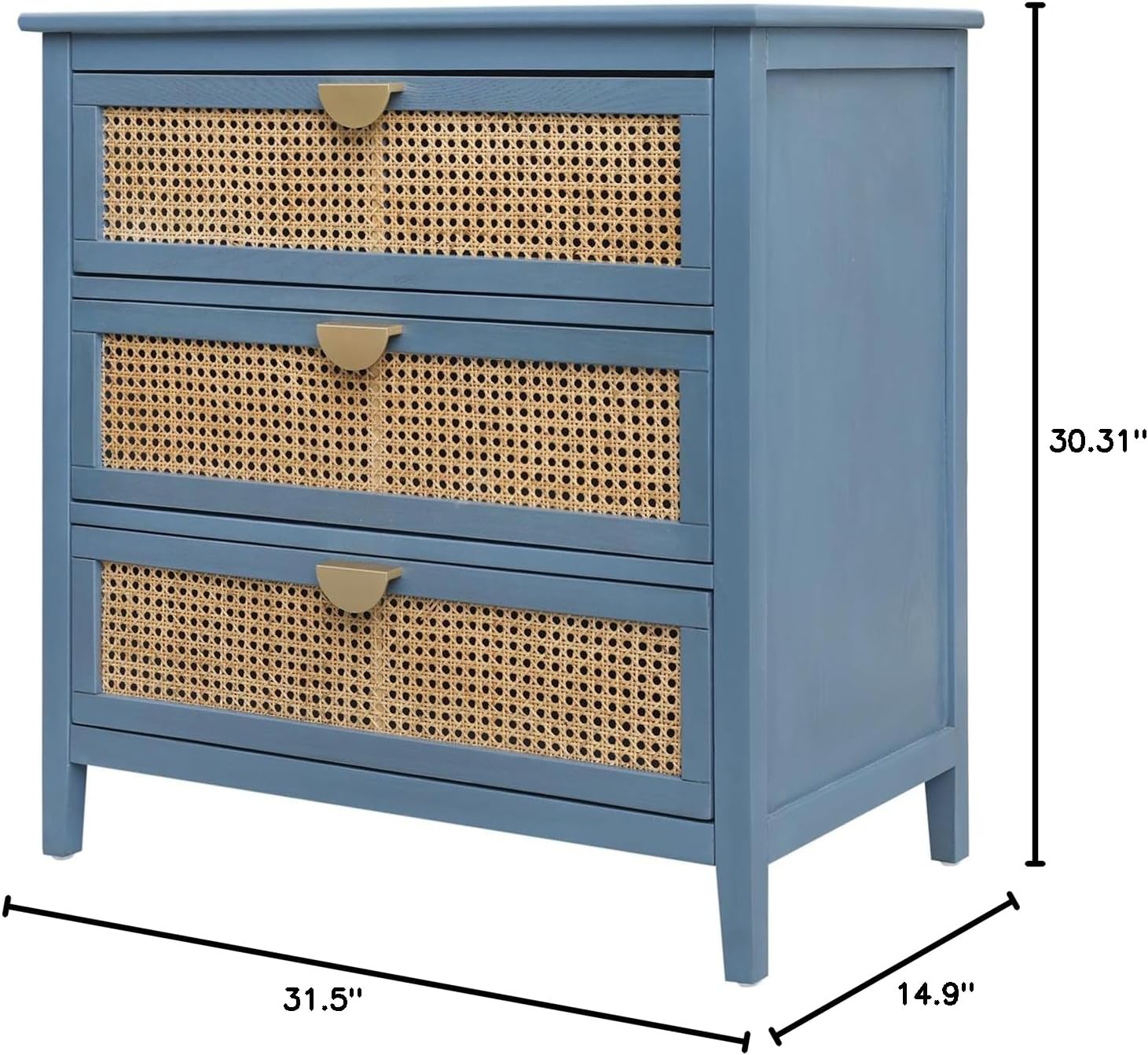 3 Drawer Cabinet Storage Cabinet Coffee Bar Cabinet Accent Cabinet Sideboard Kitchen Cabinet,Natural Rattan,American Furniture,Suitable for Bedroom, Living Room, Study (blue)