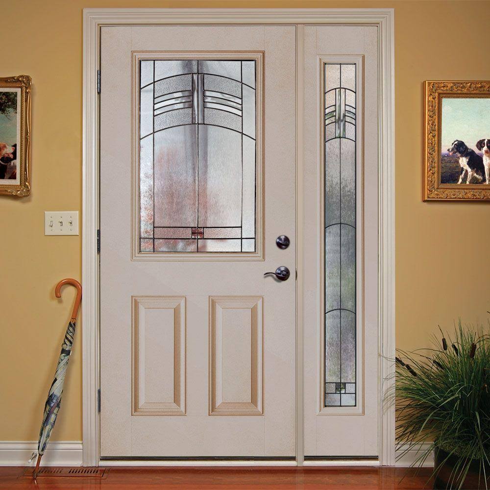 Feather River Doors 50.5 in. x 81.625 in. Rochester Patina 1/2 Lite Unfinished Smooth Right-Hand Fiberglass Prehung Front Door w