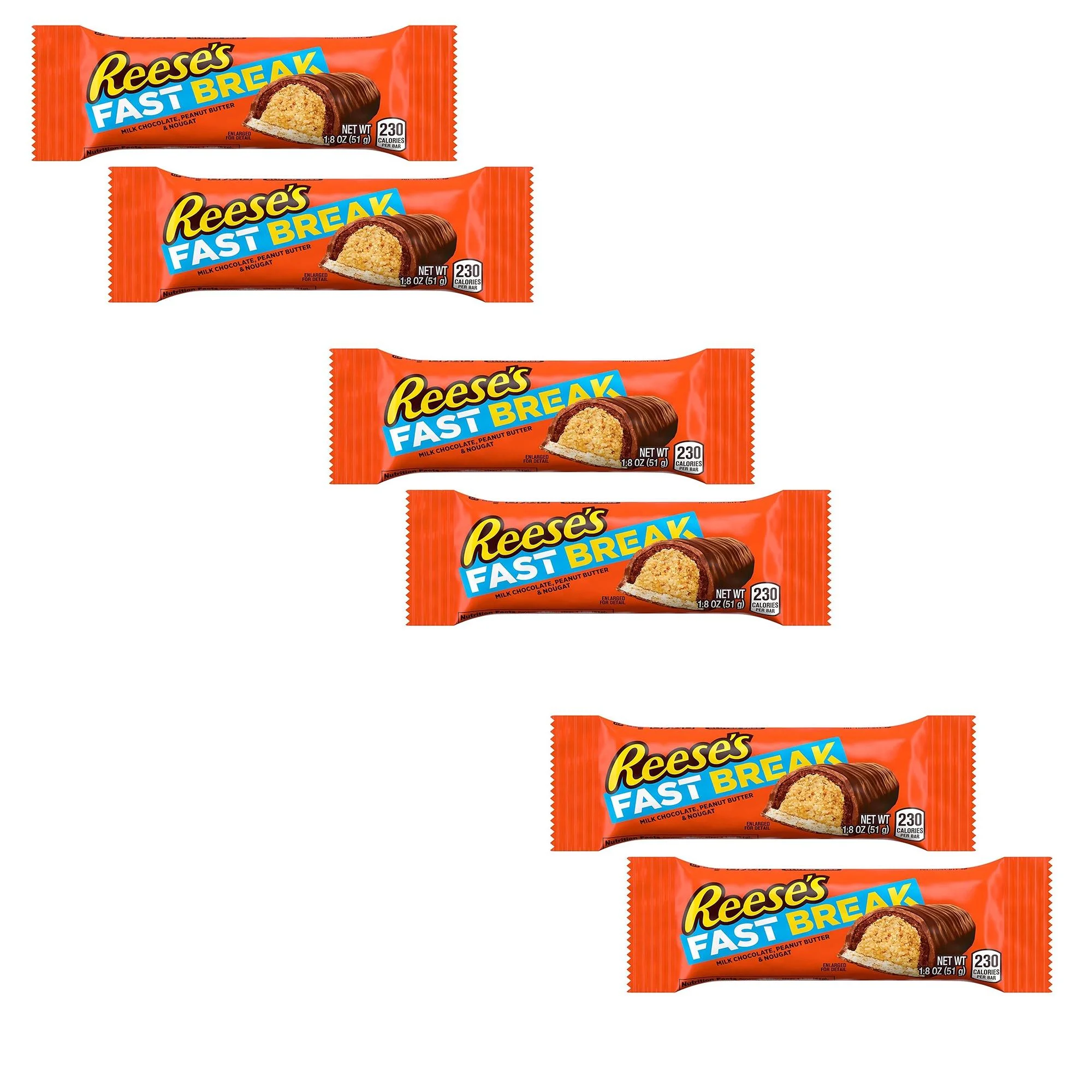6 pack of REESE'S FAST BREAK Peanut Butter Nougat Candy Bars- A Tasty Treat | 1.8 oz | RADYAN