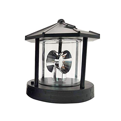 Solar Lighthouse,Led Rotating Lighthouse Beacon Lamp Rotating Outdoor Decorative Lamp Energy Saving Solar Landscape Light (Black)