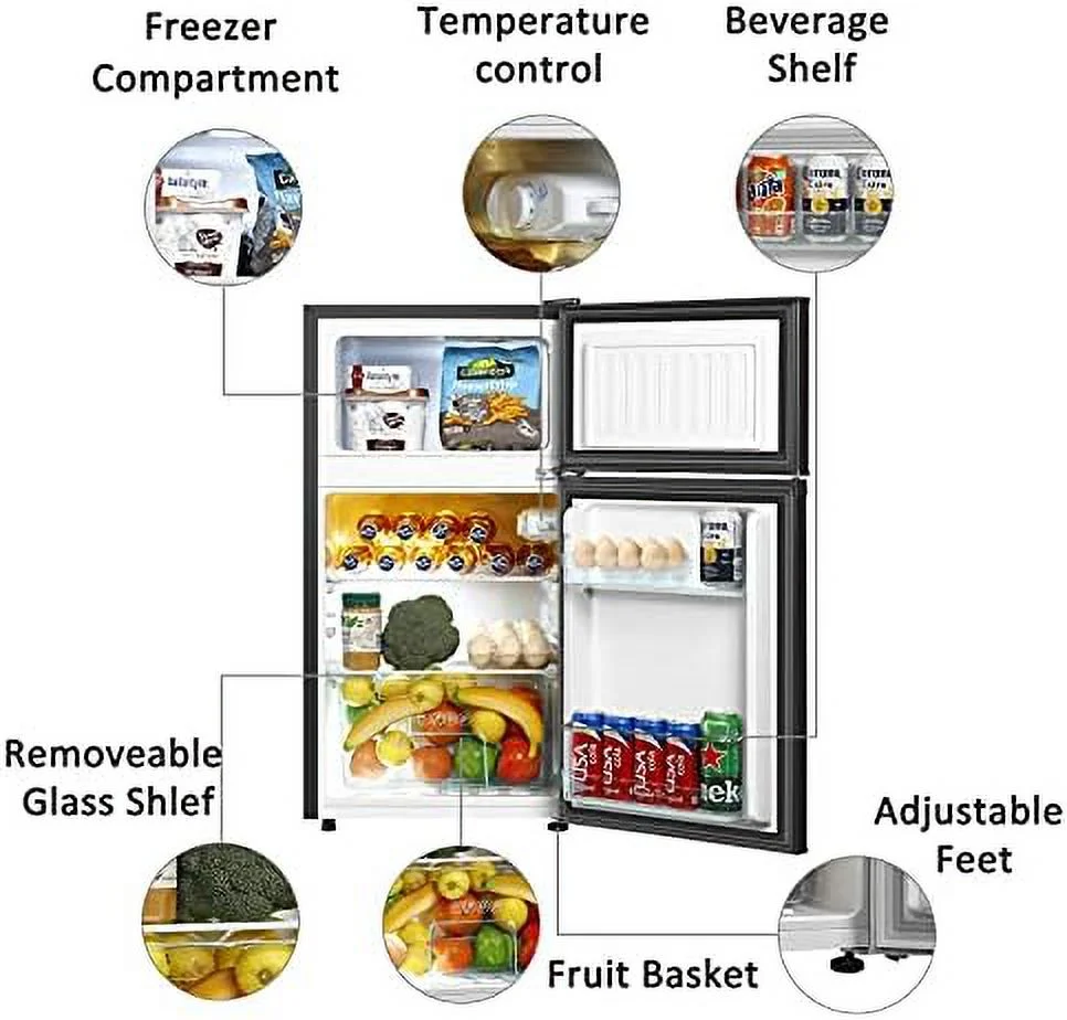 LLBIULife 3.2 Cu.ft Mini Fridge with Freezer  2 Door Compact Refrigerator with Low Noise  For Bedroom  Living Room  Dorm  Kitchen  Office (Black)