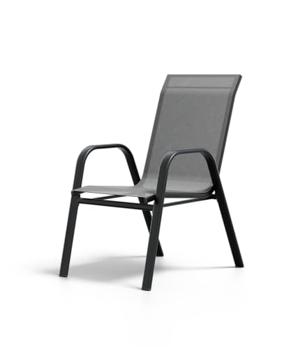 Patio Stackable Chairs Set of 4, Outdoor Stacking Metal Dining Chairs with Breathable Textilene Fabric & Metal Frame for Outdoor, Patio, Deck, Backyard, Grey