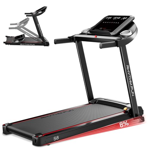 RHYTHM FUN 8.0 MPH Treadmills for Home, Running Walking Pad Treadmill with Incline up to 8%, Foldable Treadmill with Handle Bar, Low Noise Walking Pad for 300 lbs
